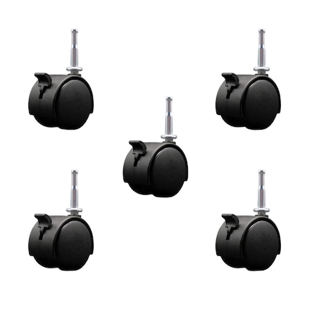 Service Caster 2'' Chair Casters Nylon Twin Wheel with Brakes 5/16'' Grip Neck Stem, 5PK SCC-GN02S50-NYS-B-5